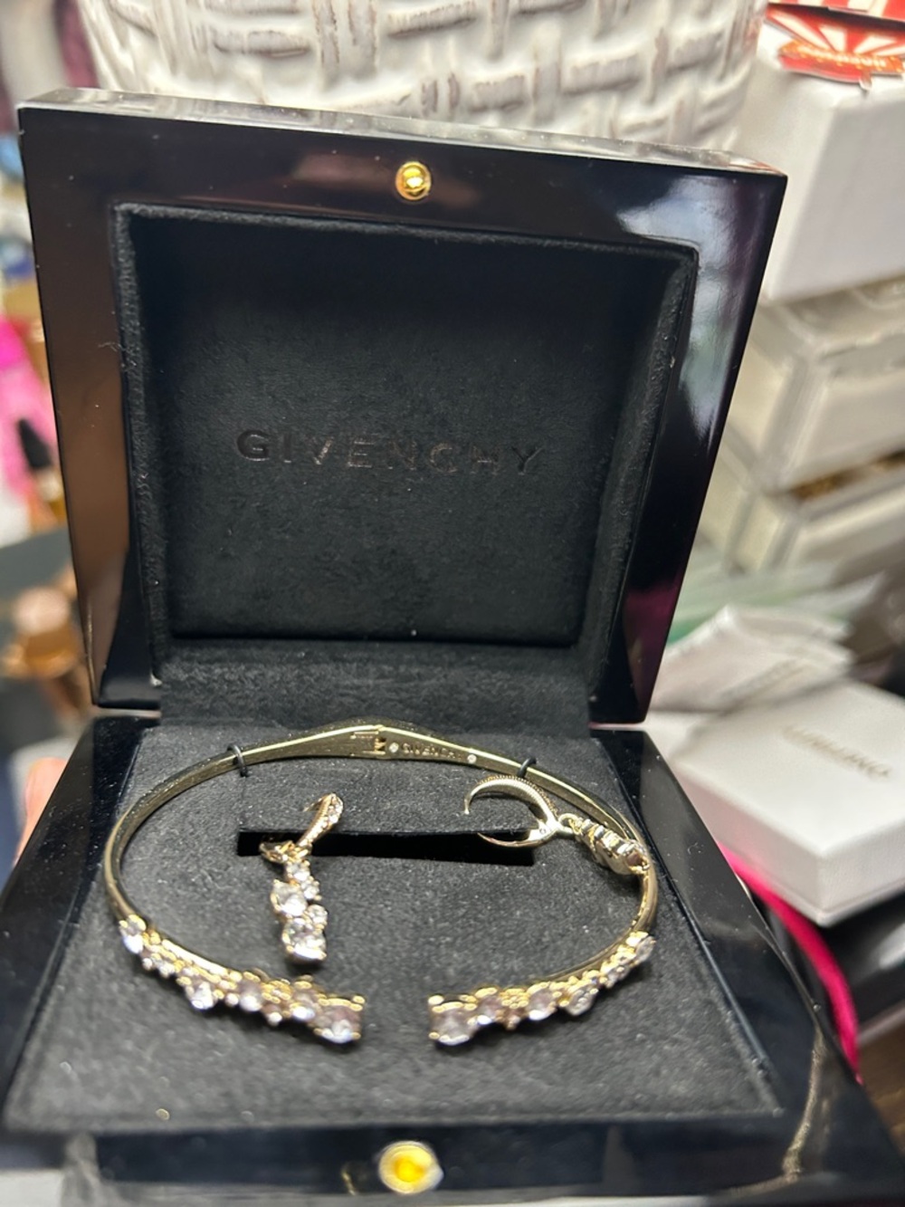 Givenchy Gold Crystal Open Bangle Bracelet